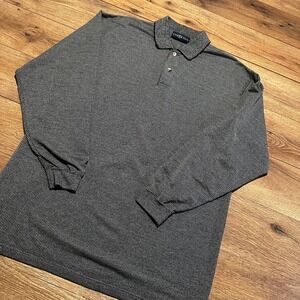 Vintage Chereskin Grey Houndstooth Patterned Long Sleeve Polo Shirt Mens XL
